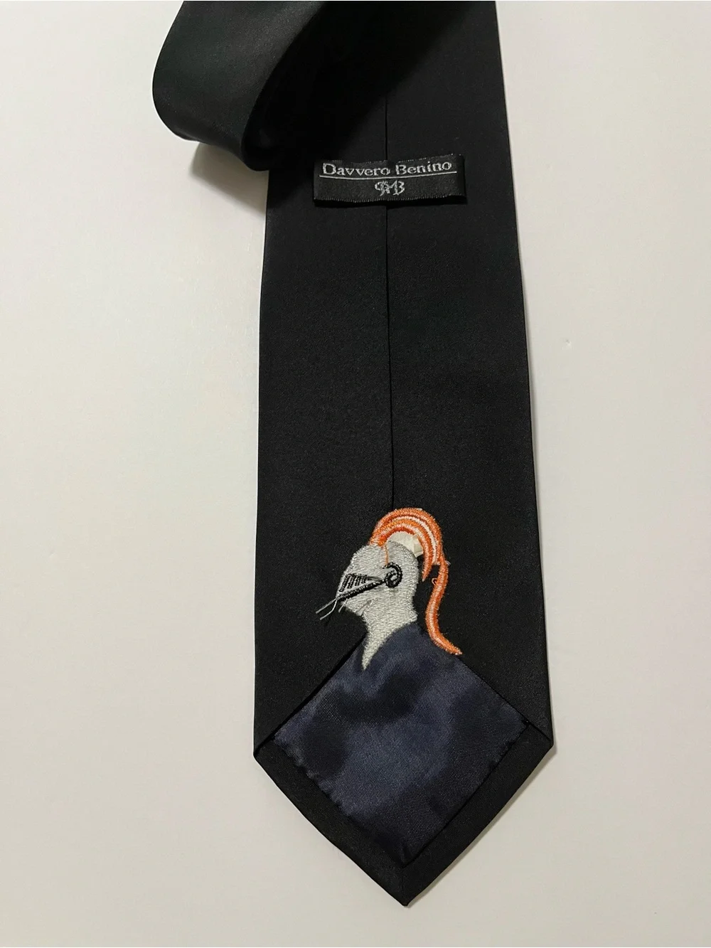 Black Embroidered Knight Tie Classic Microfiber